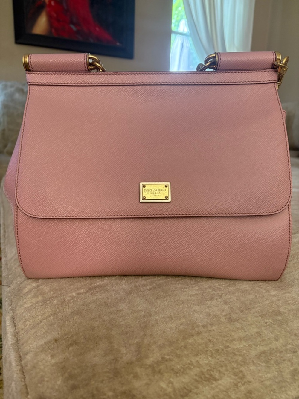 Dolce & Gabbana Blush Pink Leather Shoulder Bag with Gold Hardware
